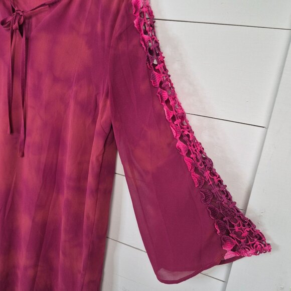 Umgee USA Womens Pink Tie-Dye Drrss W/ Crochet Sleeve Detail Bell Sleeves & Fron - Picture 5 of 8
